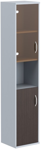 Шкаф колонка с малой глухой и стеклянной дверьми СУ-1.4(L) Венге Магия/Металлик 406*365*1975