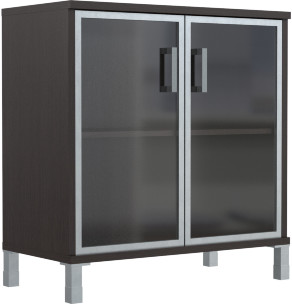 Шкаф низкий со стеклянными дверьми в AL-рамке B 410.4 Венге Магия 900х450х920