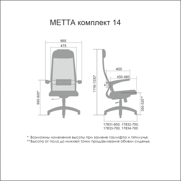 Эргономичное кресло METTA Комплект 14 Pl пр/сечен